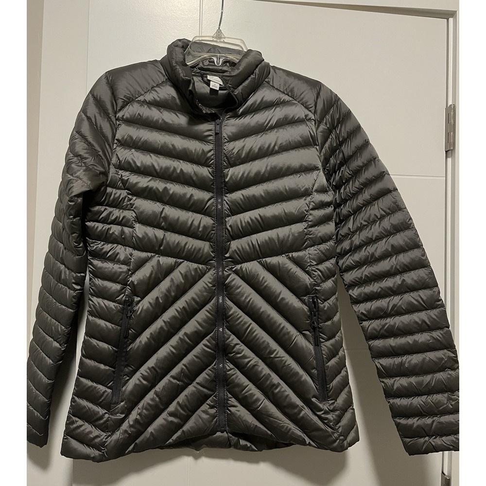 All In Motion Women's Packable Down Zip  Jacket Medium Taupe Pockets